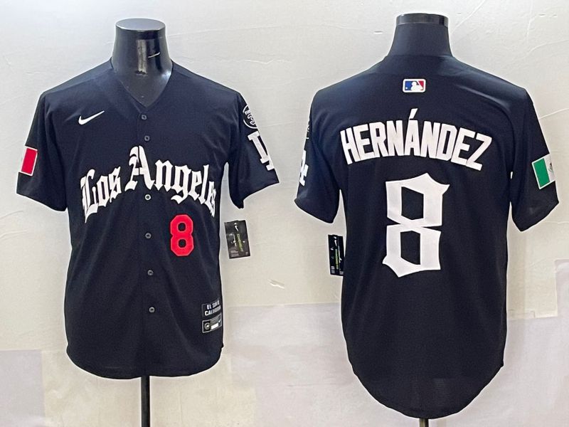 Men Los Angeles Dodgers 8 Hernandez Black Five generations Joint Name 2025 Nike MLB Jersey style 3